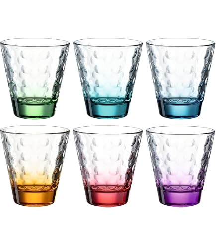 Bohemia Cristal Viva Colori Lot De 6 Gobelets 300ml - Verre Cristal Coloré Fond Décoré Bleu Jaune Vert Rouge Gris Violet
