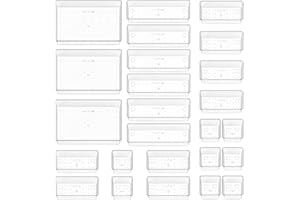 Quirlig 25 Piezas Organizadores de Cajones de Plástico Transparente, Separadores de Cajones de Escritorio de 4 Tamaños, Bandejas de Almacenaje para Maquillaje, Baño, Oficina