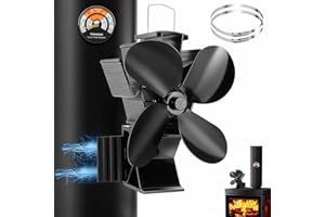 Hanaoyo 3 in 1 Kaminventilator Magnetisch, Verbessert Ofenventilator Ohne Strom, Leiser Kamin Ventilator Mit Thermometer and 2 Ersatzring, Kaminlüfter für Holz/Brennholz/Feuerstelle/Ofenrohr