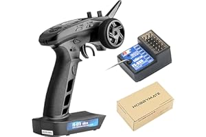 HOBBYMATE Flysky FS GT5 Trasmettitore RC con ricevitore giroscopico FS BS6, 2,4 GHz 6 canali RC auto radio trasmettitore e ricevitore [F.Safe fuori controllo, regolazione ABS, AFHDS 2A]