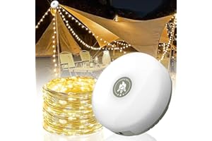 CLIUNT Camping String Lights, 32.8Ft Camping String Lights Reel with 8 Modes,2 in 1 USB Rechargeable Camping Fairy Lights Adjustable Brightness for Camping