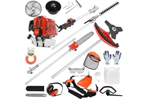 BIGOUGEM 5 in 1 Petrol Garden Strimmer, 52cc 2 stroke Petrol grass trimmer for lawns, Petrol hedge trimmer, chainsaw,2.3Kw/9500 RPM Multi-purpose Petrol lawn mower,brushcutter, Petrol string trimmer
