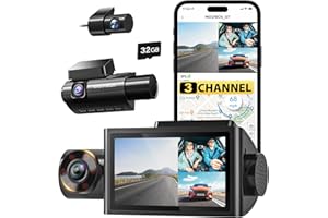 WOLFBOX i07 Dash Cam 3 Canaux WiFi GPS, Dashcam Voiture 4k Avant Arriere Intérieur, 1440P+1080P+1080P Triple Caméra de Voiture avec Écran LCD 3'', Vision Nocturne Super IR, Carte 512G Max