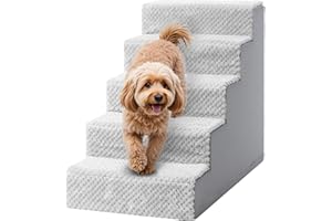 KSIIA Scala per Cani di Piccola Taglia e Gatti Anziani - Altezza 55 cm, Con Rivestimento Rimovibile e Lavabile - Rampa Antiscivolo per Letto, Divano