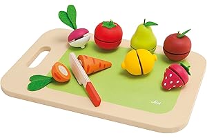 TRUDI John Adams , Sevi - Chopping Board Fruit & Vegetables Playset: Christmas, baby shower, birthday or Christening gift for kids, Wooden & Kids Roleplay Toys, Ages 3+