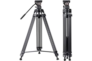 Cayer BF30L Treppiede video con testa fluida, treppiede resistente da 73" con testa fluida a 360 gradi e piastra a sgancio rapido per DSLR, videocamere, fotocamere, carico di gioco di 17,6 LB
