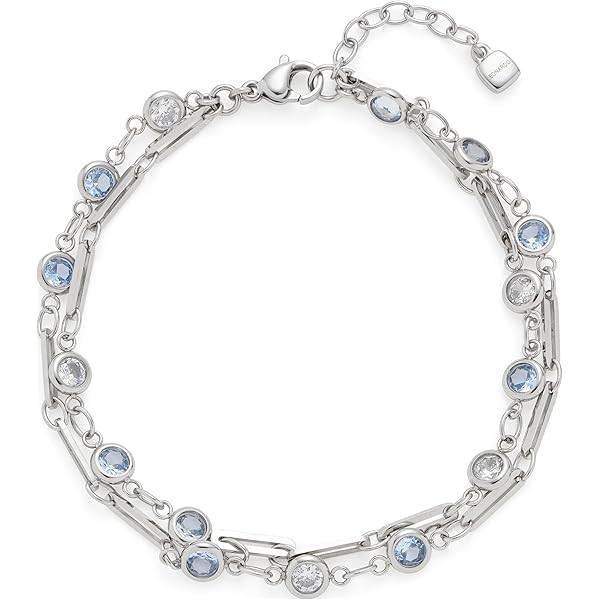 JEWELS BY LEONARDO Vicky Armband • Armketting van zilverkleurig roestvrij staal • Combinatie van facetgeslepen glazen stenen in zacht blauw en wit • 19-22 cm lengte • Sieraden cadeau voor vrouwen