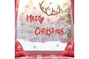 ANHUIB Christmas Window Stickers Clings,Colorful Snowflake Window Decals,Xmas Wall Stickers,Removable Christmas Reindeer Wall Decals for Door,Party Supplies,Living Room,Bedroom,Shop Window Decoration(22 Pcs)