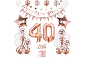 FEYG 40th Birthday Decoration for Women, Rose Gold 40th Birthday Decorations, 40th Birthday Balloons with Happy 40th Birthday Banner Cake Toppers Triangle Flag Number 40 Balloons for Birthday Decorations
