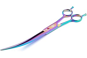 Dream Reach 9" Twin Tail Professional Pet Dog Two-Way Cutting or Curved Scissors,Made of High-end 9CR Stainless Steel (Rainbow)