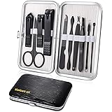 Manicure Set 10pcs Professional Nail Clippers Kit Pedicure Care Tools-Stainless Steel Grooming Tools for Travel (Black)