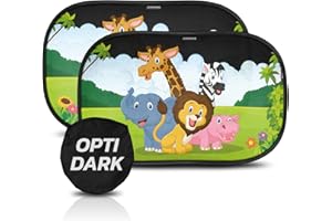 CARAMAZ Tendine parasole bambini Buio Ottimale con protezione UV certificata - accessori auto, 2 pezzi 51x31cm, protezione solare raggi UV Design Safari