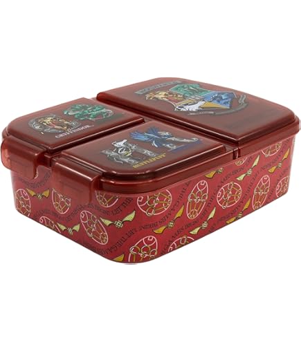 Harry Potter Half Moon Bay Gryffindor Snackbox, 2er-Set, Bento-Lunchbox für Kinder und Erwachsene, rotes Gryffindor-Wappen und Werte auf jeder Box