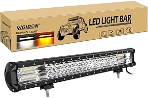 RIGIDON Car Strobe Led Light Bar Dual Color 23 inch 324W, 7D Tri row 12V 24V for Off road Truck SUV UTE ATV 4x4 Vehicles, Flood Spot Combo Beam, Waterproof Driving Work Lamp, 3000K 6000K Amber White