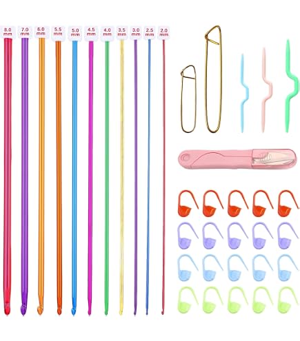 Coopay Set di uncinetti tunisini, inclusi 2,0 – 8,0 mm, 11 uncinetti tunisini in alluminio e 12 uncinetti tunisini con corda, set di uncinetto tunisino