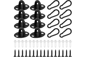 MAOQYE Paquete de 8 mini ganchos de techo, placa de ojo pequeña con clips de mosquetón y tornillos, placas de anclaje, ganchos en U, pestillo de puerta, pomos de armario, pomos de puerta de cajón de