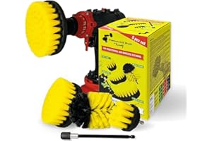 Kornely Brosse de Perceuse Premium – Semi-Souple 5 pièces (13/10/8,5/5 cm + rallonge 15 cm) | Brosse Anti-Rayures pour Carrelage, Joints, Douche, Fibre de Verre et Céramique