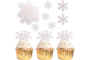 SYKYCTCY 50 Stück Essbare Schneeflocke Cupcake Toppers Winter eingefroren Thema Tortendeko für Winter Wonderland Thema Baby Dusche Kinder Geburtstag Party Kuchen Dekorationen Zubehör Weiß