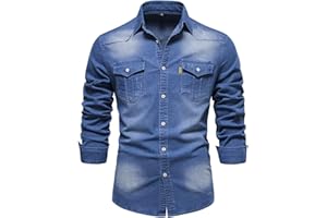 Foweknow Jeanshemd Herren Slim Fit Denim Jacke Revers Langarm Freizeithemd Regular Fit Vintage Cowboy Style Sweatjacke Solid Workwear Modetrend Business Arbeitshemd Mit Knopfleiste