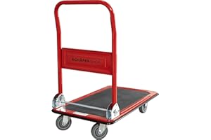 ‎SCHÄFER SHOP Plattformwagen klappbar für Baumaterialien, Schwerlast Transportwagen, Schiebewagen mit Rollen, Lastenwagen mit Gummireifen, Heavy Duty cart, 73x48x84cm, rot schwarz