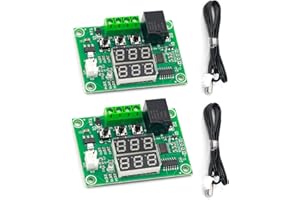Hailege 2pcs W1219 Thermostat Temperature Controller DC 12V Dual LED Digital Display Voltage Regulator Control Switch Time Delay Relay with NTC 10K Temperature Sensor Probe
