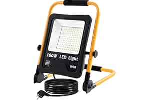 NAIZY LED Baustrahler Arbeitsleuchte 100W 8500LM LED Fluter Floodlight mit 3M Kabel und Wasserdicht IP66 für Innen-und Außenbereich Baustelle Garage - 100W Kaltweiß