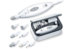 ‎BEURER Beurer MP 41 Maniküre-/ Pediküreset, elektrische Nagelfeile mit 7 Aufsätzen, helles LED Licht, Nagelfräser für gepflegte Nägel, mit Aufbewahrungstasche, Nagelpflege für Hände und Füße, Weiß