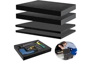 BEATIFIC 4 pezzi in schiuma a forma di cubo (2 pezzi da 400 x 300 x 25 mm e 2 pezzi da 400 x 300 x 10 mm), valigetta per fotocamera, inserto in schiuma a griglia, attrezzi