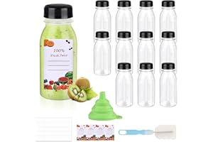 FAMCUCHE 12 Pack Juice Bottles with Lids, 6.8 Oz (200ml) Plastic Bottles with Lids Funnel and Brush, Reusable Empty Shot Bottle With Lid for Juicing, Smoothie, Drinking and Other Beverages