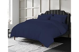 CRESCENT COLLECTION Luxury 100% Cotton Plain Duvet Cover With Pillow Case Quilt Cover Bedding Set (Navy Blue, Double)