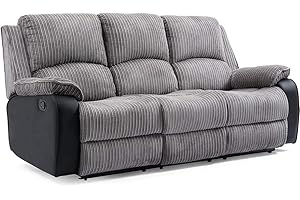 More4Homes POSTANA HIGH BACK JUMBO CORD FABRIC RECLINER 3 + 2 + 1 SOFA ARMCHAIR SET SUITE (Grey, 3 Seater)