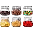 ComSaf Airtight Glass Canister Set of 6 with Lids 17oz Food Storage Jar Square - Storage Container with Clear Preserving Seal Wire Clip Fastening for Kitchen Canning Cereal,Pasta,Sugar,Beans,Spice