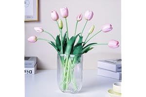 WAKISAKI 40 cm alta qualità finti tulipani artificiali realistic tocco reale, stelo flessibile, tulipano fiori artificiali facili da modellare (senza vaso), set da 10, Rosa Chiaro