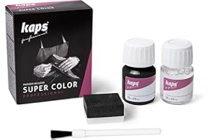 Kaps Tinta Super Color + Preparatore (25 ml ognuno), Colorante Professionale per Pelle Naturale, Tela, Ecopelle, Nutre e Ripara le Scarpe in Pelle (118 - Nero)
