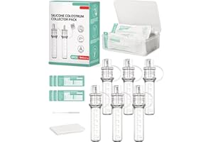 derimkcoa 6ml/6pcs Collecteur de colostrum Collecteur de lait maternel réutilisable avec étui de rangement et lingette en coton, récipient portable de colostrum sans BPA