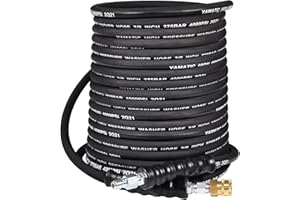 YAMATIC 3/8" Pressure Washer Hose Pipe Replacement 15M with Swivel Quick Connect for Cold & Hot Water Max 250°F, 275 Bar/4000 PSI Commercial Grade Steel Wire Braided & Rubber Jacket, Kink-Free