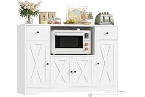 ‎HOCSOK HOCSOK 120 cm Sideboard Küche, Küchenschrank mit Steckdose und Mikrowellenregal, Vorratsschrank Buffetschrank mit Verstellbare Ablagen für Küche, Esszimmer, Wohnzimmer, 120×85×40 cm