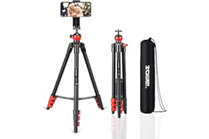 BONFOTO ZOMEI T60 Smartphone Tripod, Adjustable Aluminum Camera Travel Tripod with Bluetooth Remote Control & Phone Holder for Photography, YouTube Videos, for Smartphones Cameras and LED Ring Light