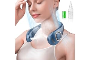 DDKJ Portable Neck Fan,Nackenventilator Testsieger mit Wasser Sprüh,Lautloser Ventilator um den Hals mit LED-Anzeige,Schulter Ventilator Umhänge,Bladeless Faltbar Gesichts Ventilator Wiederaufladbarer Blau