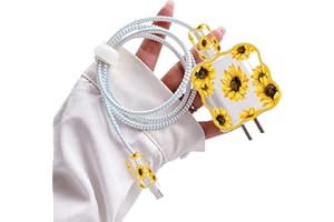 DIYGODY Série de Câbles Protection avec Motif Joli Fleurs pour Chargeur d'iPhone, Forme de Vague Mignonne, Protecteur de Ligne de Données pour USB, Attaque de Câble Chargeur Protecteur pour iPhone - Tournesol
