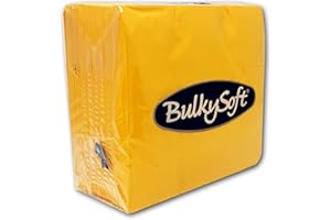 BULKY SOFT BulkySoft Paper Serviettes 2Ply Solid Colour Soft Napkins for Kitchen, Parties, and Events – Rip Proof Disposable Tableware - 33 × 33 cm – 100% Cellulose Pack of 100 Kitchen Napkins - Yellow
