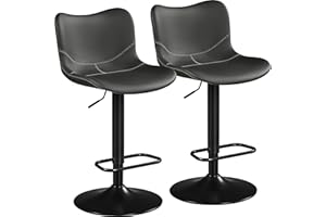 Yaheetech Bar Stools Set of 2, PU Leather Barstools with Backrest and Footrest, Height Adjustable Swivel Bar Chairs, Modern Armless Counter Stools Home Kitchen Island Stool, Dark Gray