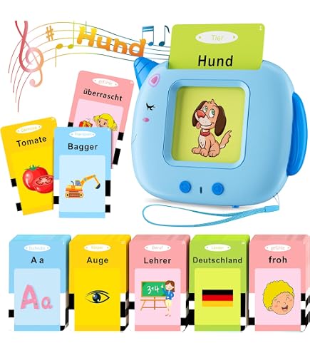 Jeu éducatif, Cartes Flash Parlantes, Apprentissage Allemand pour Enfants, 112 feuilles et 224 Mots, Jeux éducatifs pour l'autisme, Jouet Interactif pour Garçons et Filles à partir de 3 4 5, Allemand