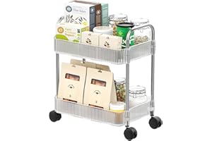 LANTUS Chariot de Rangement à roulettes à 2 Niveaux en Acrylique Transparent pour Salle de Bain, buanderie, étagère Mobile, Multifonction pour Bureau, salon-40x29x44,2cm (Blanc)