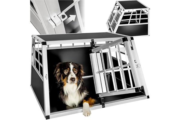 tectake® Caisse de Transport pour Chien légère & Solide Double Cage de Transport Chiens pour Transport Chien Voiture, Maison ou Jardin Cage avec paroi pour Max. 2 Chiens - 89 x 69 x 50 cm