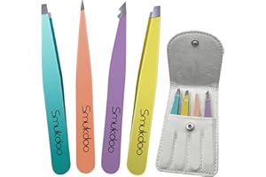 Smukdoo Professional Tweezers for Eyebrows,4 Pcs Eyebrow Tweezers Set for Ingrown Hair Removal(Multi-Colored)
