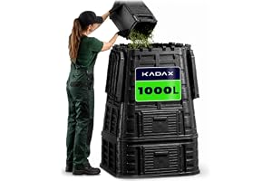 KADAX Komposter, svart kompostsystem, snabbkomposter av plast, väderbeständig termokomposter med fällbart lock (1 000 l)