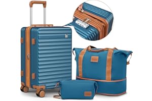 Joyway Hartschalen Koffer Set 3 Stück,Handgepäck Reisekoffer 4 Rollen Leicht, Rollkoffer mit Trolley und TSA-Schloss, S, 35L+30L,Blau