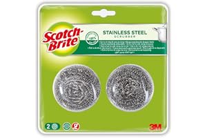 Scotch-Brite Stainless Steel Metal Spiral Scrub Sponge, 2 pieces/pack | Ideal for Cast Iron Pans | Powerful Scrubbing | Hard cleaning | Kitchen sponge | Scrub | Kitchen, Garage, Outdoor