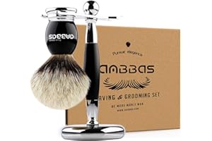 Anbbas Rasierset Nassrasur Geschenk Rasierpinsel reines Dachshaar Silberspitz Rasierpinsel Set mit Rasierständer Mach Fusion Rasierhobel Nassrasierer Sicherheitsrasierer